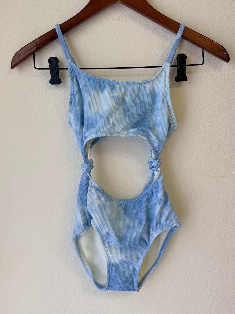 art class Light Blue Tie-Dye Kids One-Piece Swimsuit with Knot Cutouts